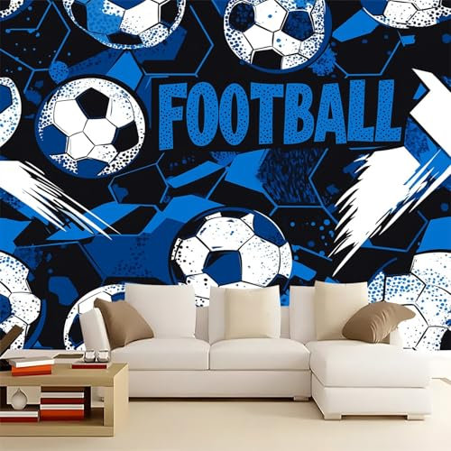 Bleu Blanc Papier Peint Photo Sport Football Papier peint intissé 3D Effet 200 x 140 cm Poster Tableaux Muraux Tapisserie Photo Trompe l'oeil Ornament