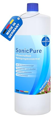 HERRLAN® SonicPure Ultraschallbad Reinigungskonzentrat 1000 ml – mit Bergfrühling-Duft - Flüssigkonzentrat für Ultraschallreiniger & Brillenbad - Made in Germany