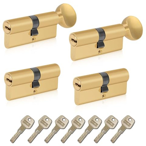 SEPOX® Keyed Alike Euro Cylinder 70mm 35/35 2 Double 2 Thumb Turn Cylinders | For UPVC, Keyed Alike Set, One Key Fits All&Most Applications, for Home, Apartment & Office Doors, Easy to Use, Brass Finish