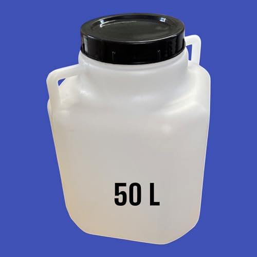 Bidon Plastique 50L - Récipient de Stockage Robuste - Hauteur 52 cm, Ø 22 cm, Couvercle Hermétique - pour Eau, Aliments Secs, Déchets, Liquides Techniques