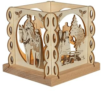 Rudolphs Schatzkiste Teelichthalter Vierseitige Holzlaterne mit Szenen aus „DREI Haselnüsse für Aschenbrödel“ BxHxT 11,5x11,5x11,5cm NEU Märchenlaterne Aschenbrödelmotiv Holzleuchte