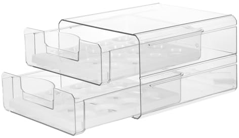 Doppellagige Eieraufbewahrungsbox für Kühlschrank, 32 Eier, Kunststoff | Durchsichtiges Design, Stapelbare Ausführung, Schubladenform mit Deckel, für Küchenorganisation und Schranktür
