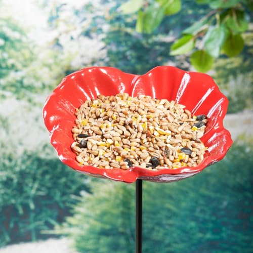 Bloomingtons Direct Cast Iron Poppy Bird Feeder Flower Dish Bird Feeder Wild Bird Nutfeeder Garden Decoration In Ground Prongs Wild Bird Feeder Dish Bath