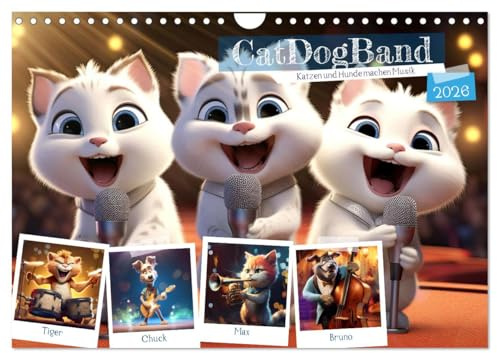 CatDogBand (Wandkalender 2026 DIN A4 quer), CALVENDO Monatskalender: Katzen und Hunde machen Musik (CALVENDO Spass)