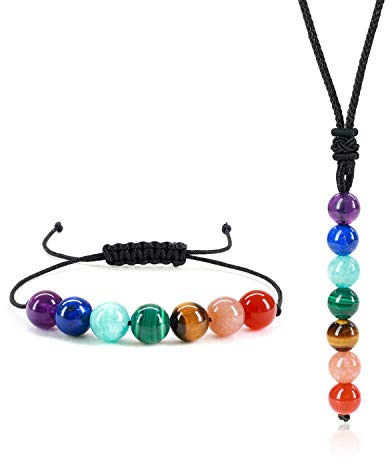 COAI Geschenkideen Unisex 7 Chakren Halskette und Amband 2pcs Yoga Schmuck