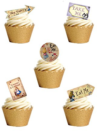23 Stand Up Vintage Alice in Wonderland Tags & Labels Themed Edible Wafer Paper Cake Toppers Decorations