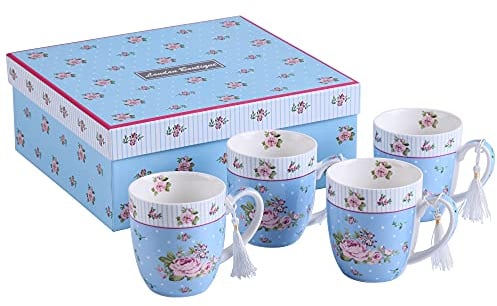 London Boutique K414 - Juego de tazas de regalo (4 unidades), color azul