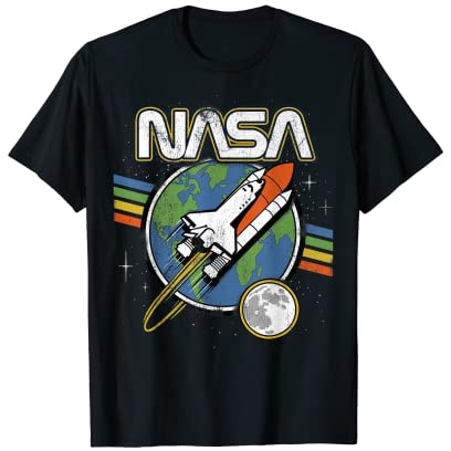 NASA Blast Off Retro Rainbow Stripes Graphic T-Shirt T-Shirt