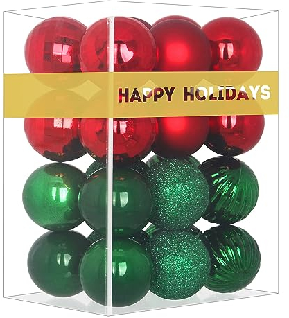 Rot und Grün, 4,1 cm, kleine Weihnachtskugeln, Weihnachtsbaumschmuck, Ornamente, bruchsichere Hängekugeln für St. Patrick's Day, Valentinstag, Osterdekorationen, Set mit 24 Stück