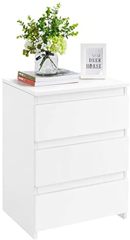 Yaheetech White Bedside/Side/End Tables with 3 Drawers Vertical Storage for Living Room Bedroom Nightstand Table 35 x 45 x 60.5 cm