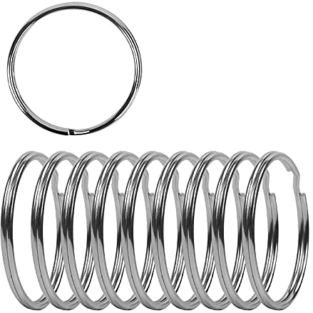 Portachiavi piatto da 5 cm, grande, in acciaio argentato, con bordo rotondo, anello portachiavi con clip, robusto connettore per portachiavi (confezione da 10)