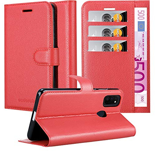 Cadorabo Hülle kompatibel mit Samsung Galaxy M21 / M30s Handyhülle aus Kunst Leder Flip Klappbare Stoßfeste Magnetische [Standfunktion] [Kartenfächern] Cover Hülle für Galaxy M21 / M30s Tasche in Rot