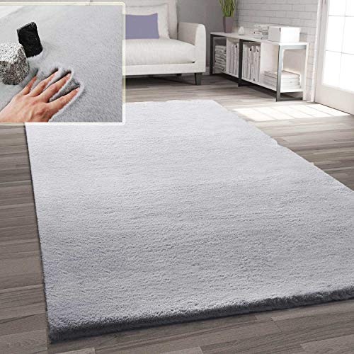 VIMODA Fellteppich Kunstfell Teppich Imitat in L.Grey Dicht Flauschig Seidiger Glanz, Maße:200x290 cm