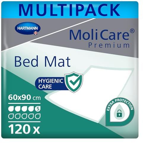MoliCare Premium Bed Mat 5 Tropfen: Bettschutzeinlage mit saugfähigem Kern aus Zellstoff-Flocken, 60x90 cm, 4x30 Stück