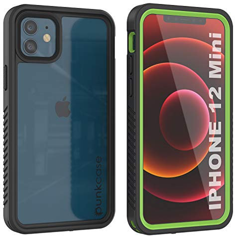 PunkCase iPhone 12 Mini Waterproof Case [Extreme Series] [Slim Fit] [IP68 Certified] [Shockproof] [Snowproof] Armor Cover W/Built In Screen Protector For iPhone 12 Mini (5.4) (Green)