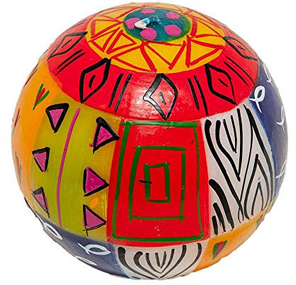 Kapula Südafrikanische Kugelkerze, handbemalt, dekorative Kerze, buntes ethnisches Design, 12 cm, Fair Trade