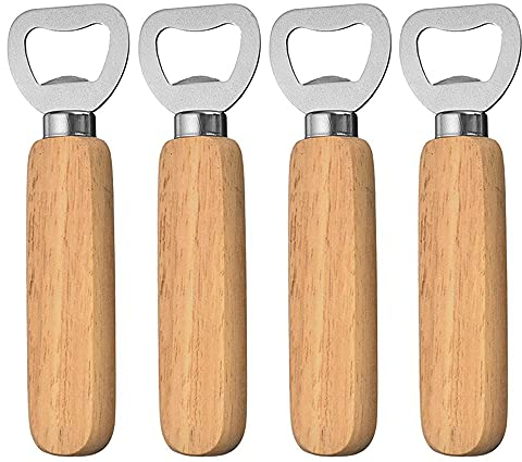 4 Stück Flaschenöffner holz Bieröffner Holzgriff Tragbare Personalisierter Naturholz Kronkorkenöffner Bier geschenke für Männer