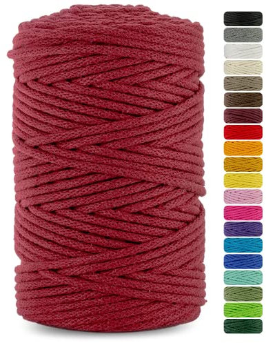 Netuno cordón de algodón con núcleo de algodón Color Rojo Burdeos 3mmx100m Cuerda Natural Hilo para Macrame atrapasueños decoración artesanía Bricolaje hogar Plantas Crochet Joyas jardín Bolso