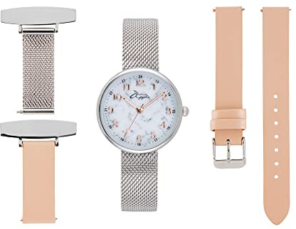Annie Apple Taschenuhr aus Marmor/Lachs/Silbernetz, für Krankenschwestern, Friseure, Kosmetikerin, Taschenuhr