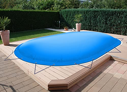 AirDeluxe Ovale aufblasbare Poolplane Schwimmbad Abdeckung aus LKW-Plane - stabile Winter Poolabdeckung (8,00m x 4,00m, Himmelblau)