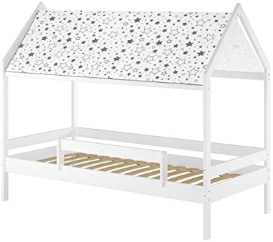 Erst-Holz Weißes Himmelbett m Himmel u Fallschutz Kinderbett Hausbett 90x200 Massivholz Einzelbett weiteres Zubehör wählbar V-60.58-09W, Ausstattung:Federleisten