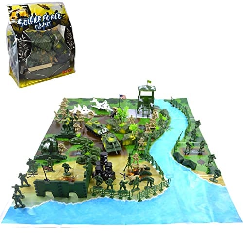 Katutude 64 Teiliges Soldaten Spielset, Armee Figuren Set mit Karte, Militärsoldat Spielzeug Militär Waffen Set Mini-Plastik-Spielzeugsoldaten Militärspielset für Kinder