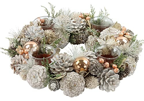 Adventskranz Holz mit goldenen Kugeln & Zapfen - Weihnachtsdekoration, Weihnachten, Advent, Adventsgesteck, Leuchterkranz