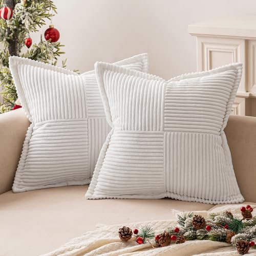MIULEE 2er Set Kordsamt Kissenbezüge Samtkissen Weich Dekokissen Dekorativ Kissenbezug Modern Kissenhülle Sofakissen Zierkissen Couchkissen für Wohnzimmer Schlafzimmer Weiß 45x45 cm