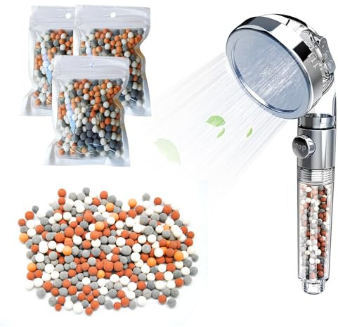 BLMHTWO 3 Packs Replacement Anion Mineral Shower Head Bead Four Color Shower Head Beads Shower Filter Water Stone Beads Filtration Mineral Beads Stones Balls Suitable for Filtered Shower Head