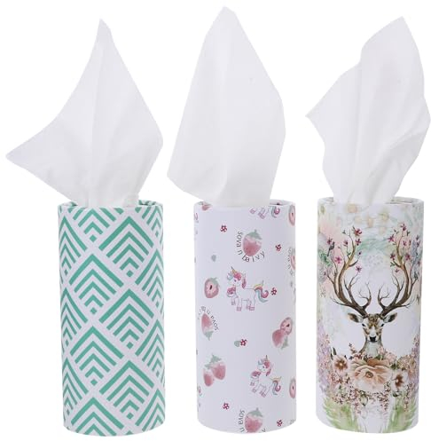 STOBOK Car Tissue Holder, Bulk Facial Tissues, Round Boxes for Travel, 3-Pack