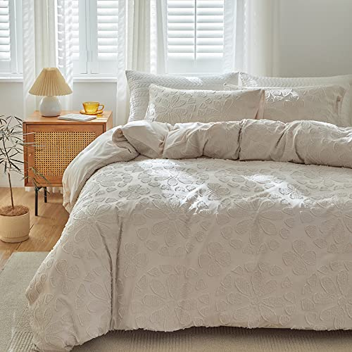GETIYA Romantisch Bettwäsche 220x240 Herren Damen Bettwäsche Blumen Blümchen Bettwäsche Beige Aesthetic Getuftet Bettbezug Blumen Muster Doppelbett Microfaser Deckenbezug mit 2 Kissenbezug 80x80