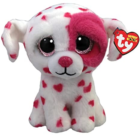 Ty - White Valentine Dog Beanie Boo's, Plüschtier, schön, der Hund, 15 cm, TY36539, TY36539, Weiß, Rosa, Small
