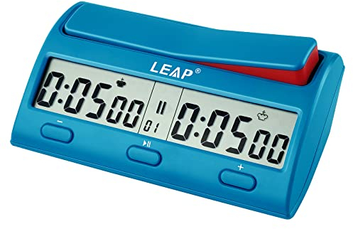 LEAP Chess Clock Advanced Digital Chess Timer with 7 Type 38 Timing Set Modes Including Single or Multi Period Countdown Restricted Moves or Time Function Blue
