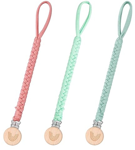 CLDY Cotton Dummy Chain Baby, Schnullerkette Clip, Baumwolle Schnullerband | Cup catcher baby Mädchen und Jungs Schnullerkette Stoff für Lätzchen Dreieckstuch Sauger/Kinderwagen/Halteriemen (3 Stücke)
