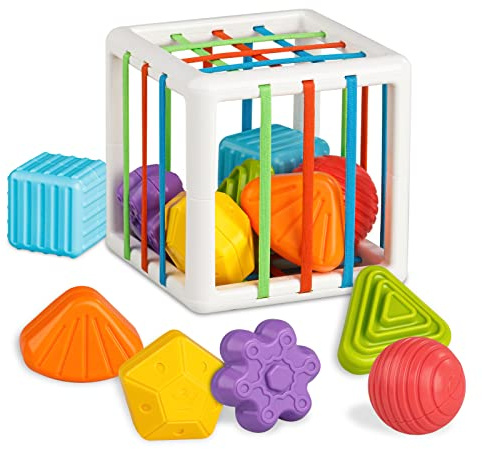 Aprilwolf Montessori Toys for 1 Year Old, Cube & 6 Sensory Shape Blocks, Baby Toys 12-18 Months, Developmental Infant Birthday Gifts for Learning Toddler Age 1 2 3