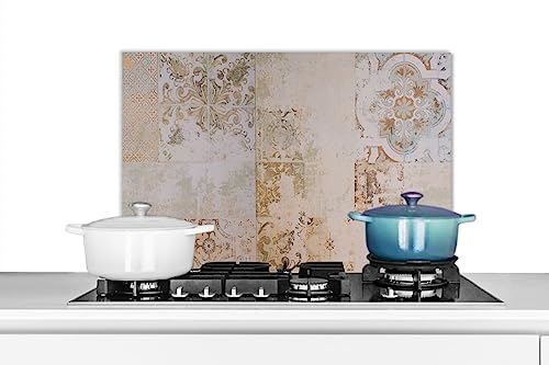KitchenYeah© Küchenrückwand Platte Spritzschutz Küche Deko Aluminium Platte Wandschutz Küchen Zubehör WandverkleidungFliesen - Vintage - Braun - Antik - 60x40 cm