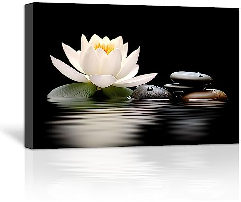 LZIMU Zen Bild auf Leinwand Lotusblumen Steine auf Wasser Bilder Leinwand Badezimmer Spa Kunstwerk für Yoga Meditationsraum spirituelle Geschenke (3, 30.00x45.00cms)