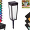 LED Solar Außenstehleuchte Beggs, dimmbare Stehleuchte aus Metall/Glas/Kunststoff in Schwarz/Weiß, Stehlampe mit Solarpanel, Akku, RGB-Farbwechsel über App steuerbar, Dämmerungssensor, Erdspieß, IP44