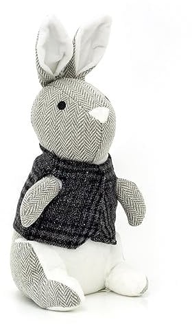Rabbit Doorstop Herringbone Fabric Animal Door Stop | Novelty Indoor Rabbit Shaped Door Stop | Decorative Weighted Hare Door Stopper - Grey