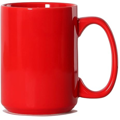 Smilatte 16 OZ (450ml) Porcelain Coffee Mug, Classic Blank Ceramic Cup with Large Handle for Tea Latte Cappuccino, Red