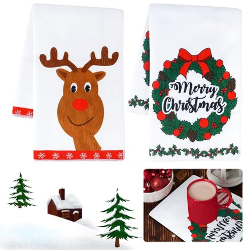 MILIAFLICK Paños de Cocina Navidad 60 x 40 cm - Toalla de Cocina con Renos, Decoración de Invierno (A)