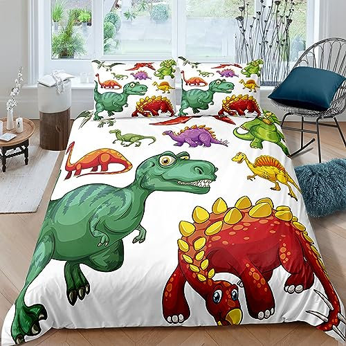Dino Bettwäsche Kinder 135x200 Set Bettbezüge 2 Stücke Bettwäsche Jungen Dino Weiche Schlafkomfort Niedliche mit Reißverschluss Mädchen Kinder Raumdekoration+ 2 Kissenbezüge 80x80cm