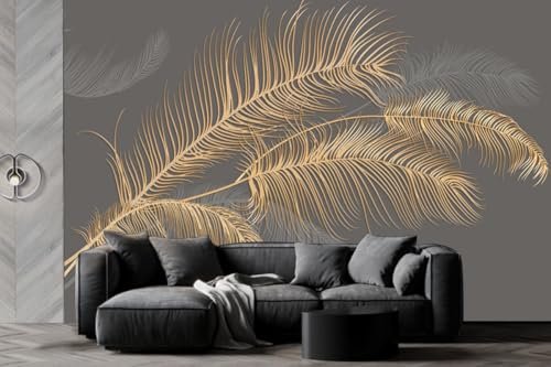 3D Panorama-Tapete Seide, 500 X 280 cm große goldene Feder – Große Wandposter für Wohnzimmer, Erwachsene, Kinderzimmer, Studium, Dekoration