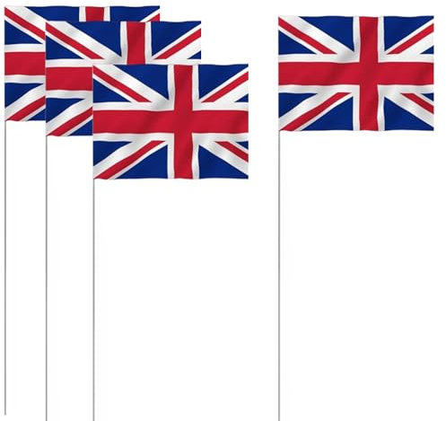 50 Pack 4.92x3.81 Marking Flag Union Jack UK Flag with 15.3 Steel Pole Yard Markers Flag Landscape Flag Sprinkler Flag Dog Fence Britain Flag for Fence Yard Lawn PVC