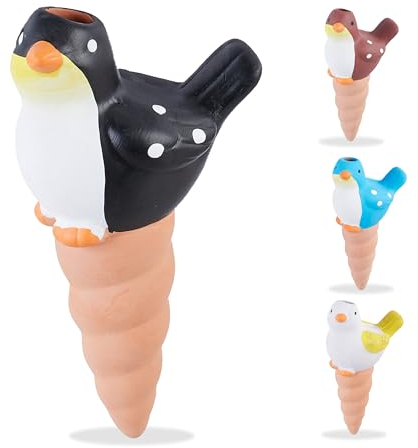 Relaxdays Set di 4 Coni di Argilla con Uccello Sfere da Irrigazione a Goccia, Set da 4, Design Uccellino, 120 ml ciascuno, Irrigatore per Piante, Colorato, Ceramica