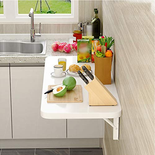 Weißer wandmontierter Eckklapptisch, zusammenklappbarer Küchen-Esstisch, Wand-Casual-Bar-Balkontisch, Wand-Computertisch, Kinder-Studientisch, umwandelbarer Schreibtisch, mit Halterungen (50