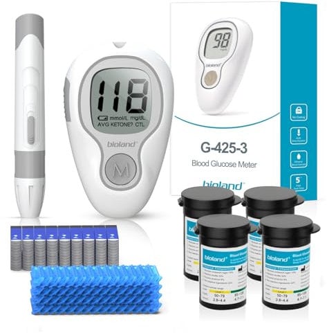 Blutzuckermessgerät-Set, 100 Teststreifen, 100 Lanzetten, 1 Blutzuckermessgerät, 1 Stechhilfe, Diabetes-Testset ohne Codierung, Glucometer mit großem Display, Glucometer für den Heimgebrauch