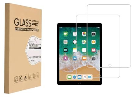 Shunwige Diseñado para iPad Pro 12.9 (2017) Protector de pantalla de vidrio templado 9H Anti Scratch HD Clear Bubble Free(2pcs)