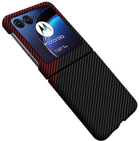 COQUE Etui Motorola Razr 50,Housse de Téléphone Pliable en Fibre de Carbone pour Motorola Razr 50 5G-Noir Rouge