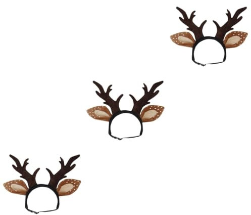 WOONEKY 3St Stirnband für Haustier Reindeer Headband Katzenkopfschmuck Weihnachtskatzenhaarreifen Hundeweihnachtsgeweih Hund Rentier Hundekostü Stirnband Weihnachtskopf für Katze Brown